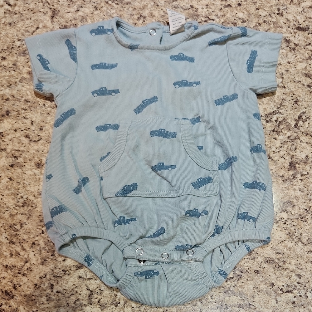 Kate Quinn Light Blue Romper with Vehicle Design